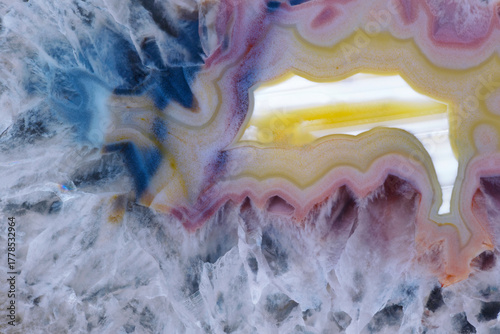 Closeup macro Brazilian agate fossilized geologic specimen