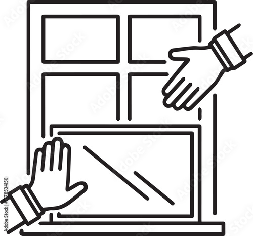 Hands cleaning a window, sparkling clean home, cleaning service, pristine glass, housework chore, fresh start, bright and airy, routine maintenance, vector