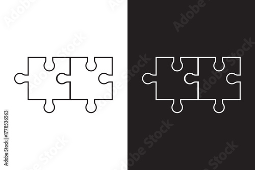 Two pieces of jigsaw puzzle or autism puzzle piece symbol flat vector icon for apps and websites