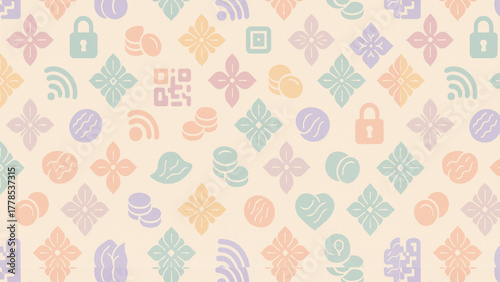 Soft Pastel Batik with Fintech Motifs – Seamless Tile – EPS10