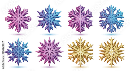 Colorful 3D Snowflake Collection Winter Holiday Season Festive Ornaments and Decoration Elements