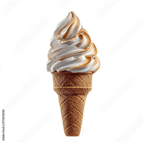 Swirled Soft Serve Ice Cream Cone isolated on a transparent background