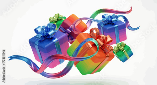 Gift Boxes Flying Celebration, Presents, Studio, Illustration, White Background, GALIH (48).eps Inspired Concept