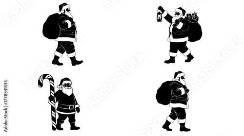 Santa Claus silhouettes delivering gifts, spreading joy and cheer this Christmas season, perfect for holiday cards, festive decor and seasonal promotions