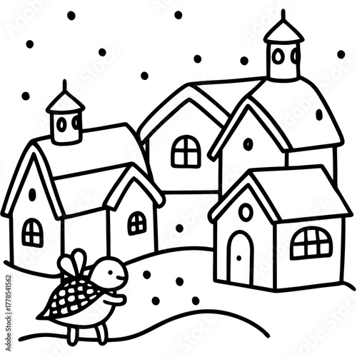 A winter village with a fairy