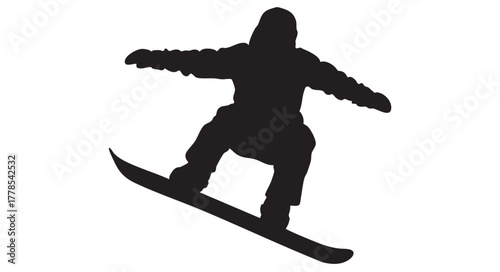 Dynamic silhouette of snowboarder catching air - perfect for action sports branding, winter promotions, or extreme sports content marketing campaigns