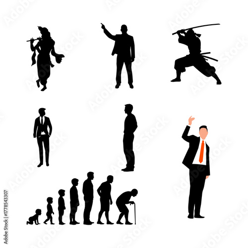 Collection of silhouettes representing different stages and roles of life