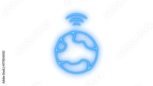 Neon global location pin icon on transparent background. geolocation, worldwide coverage, and internet broadcast symbol
