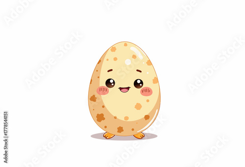 Adorable Smiling Cartoon Egg with Brown Spots and Rosy Cheeks on a White Background, Exuding Cuteness and Charm in a Delightful Illustration