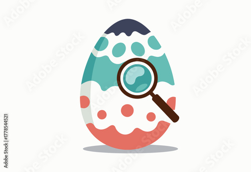 Colorful Patterned Egg with Magnifying Glass Showcasing Detailed Exploration of Designs and Textures in Intricate Decorative Artwork