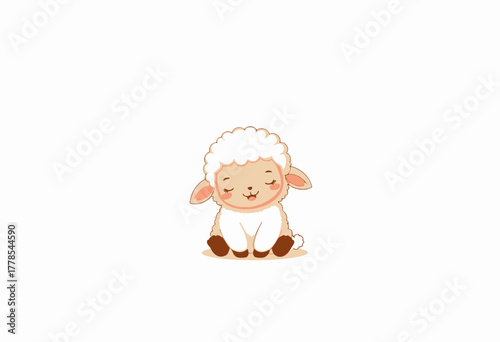 Adorable and Cozy Illustrated Lamb Sitting Peacefully with a Gentle Smile on a Clean White Background