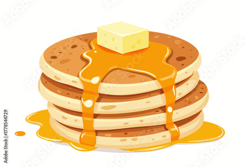 Stack of Delicious Golden Pancakes Drizzled with Rich Maple Syrup and Topped with a Generous Pat of Butter Perfect for a Mouthwatering Breakfast