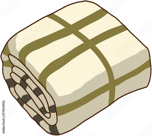 Soft and Cozy Folded Cream Blanket with Subtle Olive Green Plaid Pattern, Perfect for Adding Warmth and Elegant Comfort to Any Living Space or Relaxation Area During Cooler Seasons