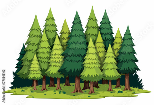 Vibrant Forest Scene with Lush Green Pine Trees and Dense Foliage Illustrating a Serene Natural Environment and Abundant Greenery in a Tranquil Woodland Setting