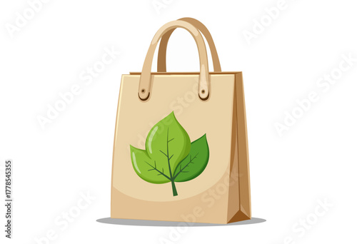 Illustration of an Eco-Friendly Shopping Bag Displaying a Green Leaf Design Symbolizing Sustainability and Environmental Responsibility in Consumer Habits