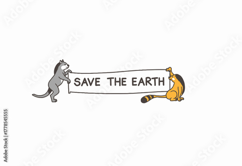 Whimsical Cartoon Animals Advocate for Environmental Protection Holding a Banner with Save the Earth Message