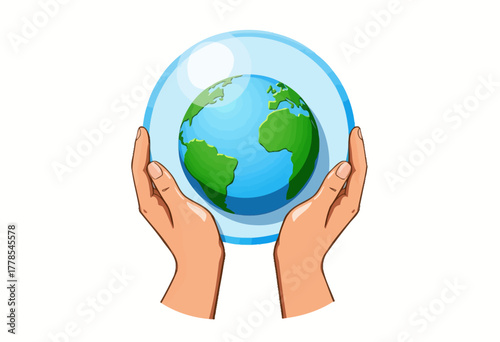 Illustration of Two Hands Gently Cradling the Earth Symbolizing Care, Protection, and Responsibility Towards the Environment and Global Well-being