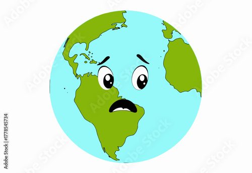 Illustration of Earth Portrayed with a Sad Expression, Highlighting Concerns for Environmental Issues and Planetary Health