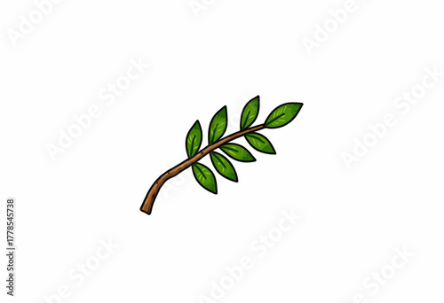 Illustration of a Simple Green Leafy Branch with Vibrant Green Leaves on a Clean White Background for Nature-Themed Graphic Design Projects