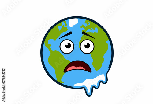 Illustration of Earth with a Worried Expression Melting Symbolizing Global Warming and Climate Change Consequences on Planetary Health and Environment