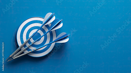 Blue Darts Hitting Target Bullseye