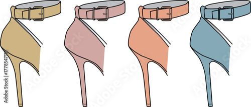 Elegant High Heel Shoe Set in Varied Colors Fashion Illustration