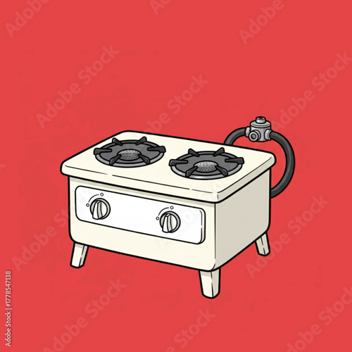 Antique two-burner gas stove, cream color.