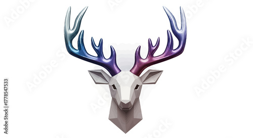 Polygonal Deer Head Illustration, Animals, Studio, Isolated, Front View, Modern Minimalism, GALIH (113).eps Concept