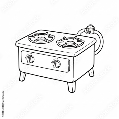 Antique two-burner gas stove, cream color.