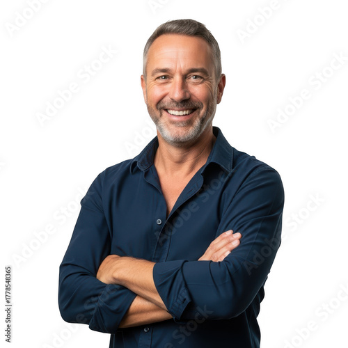 Smiling man with crossed arms isolated on transparent background