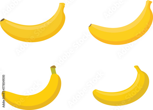 Banana Fruit Vector Set. Collection of Yellow Ripe Tropical Food Icons. Healthy Sweet Snack Illustration.