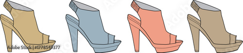 Stylish High-Heeled Sandal Illustrations Colorful Heels for Fashion and Design Projects