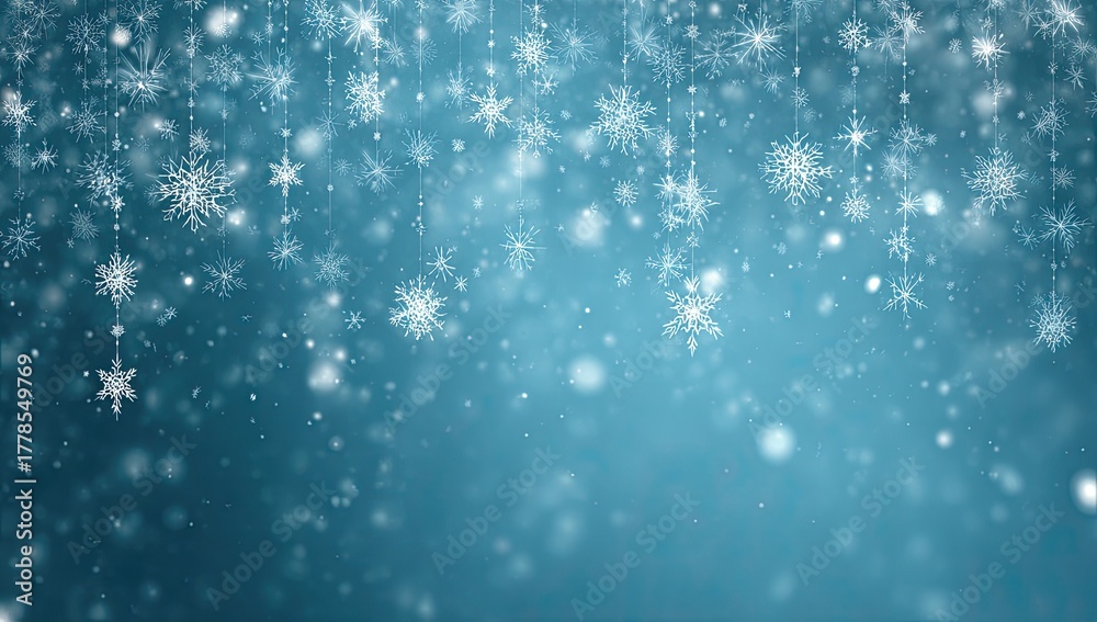 Obraz premium Teal Winter Background: Falling Snowflakes Design