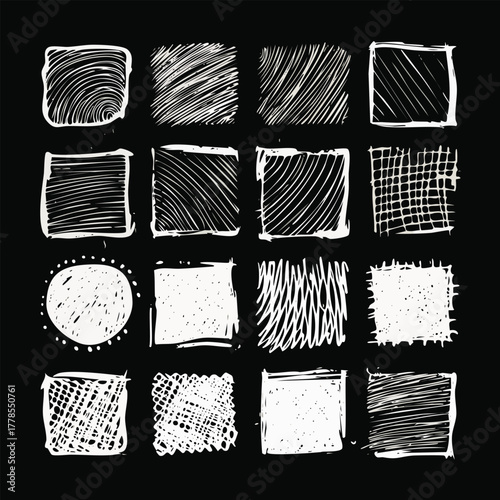 Seamless black and white grunge vector texture pattern set design for card decoration