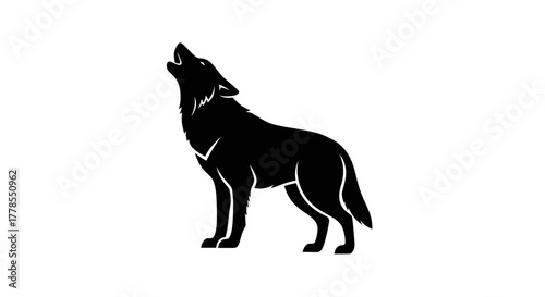 Silhouette of a howling wolf against a white background.