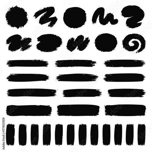 Set of black and white hand drawn ink splashes vector design elements