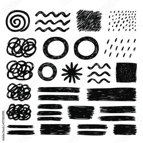 Black and white vector design elements set with vintage and floral ornaments