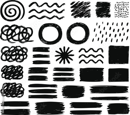 Black and white vector icon and element set with grunge and splash design