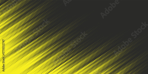 Halftone yellow dots pattern and black gradient grunge texture background. Dotted line comic sport style vector illustration