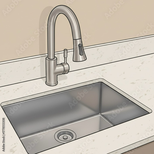 A clean vector of a kitchen sink with deep basins and shiny surface, shown alone