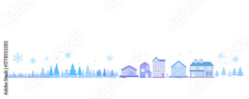 雪の降る街並みのシルエットイラスト　背景イラスト