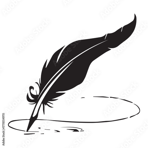 Quill Writing on Ink Surface