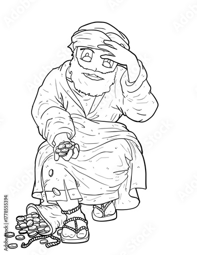 Judas Iscariot with 30 Pieces of Silver Coloring Page