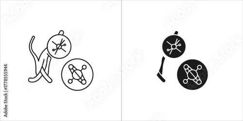 Two stylized icons representing a cat and a compass, one in outline and one in solid black