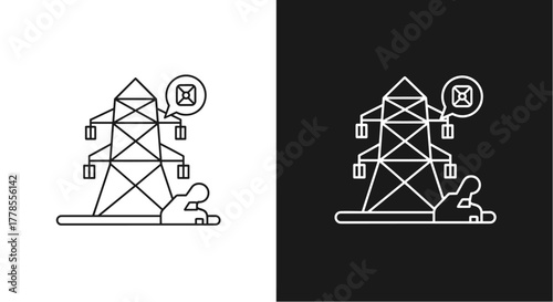 High voltage power line tower with warning symbol