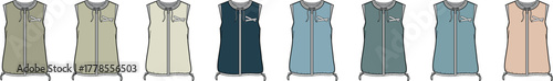 Collection of Sleeveless Hooded Vests in Various Colors and Styles