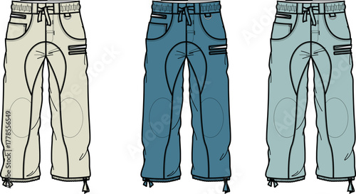 Collection of three pairs of stylish, casual cargo pants in neutral tones, perfect for everyday wear
