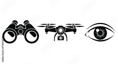 Binoculars drone and eye surveillance technology vector graphic