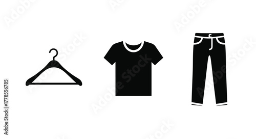Clothing apparel vector hanger shirt pants wardrobe essentials