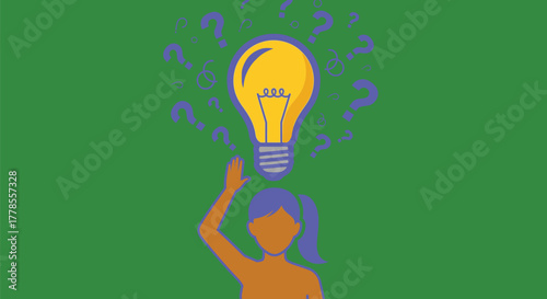 Ideas and questions concept with lightbulb and question marks art